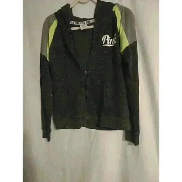 Victoria's Secret PINK Lightweight Sweatshirt Neo Green and Gray - Picture 2 of 2
